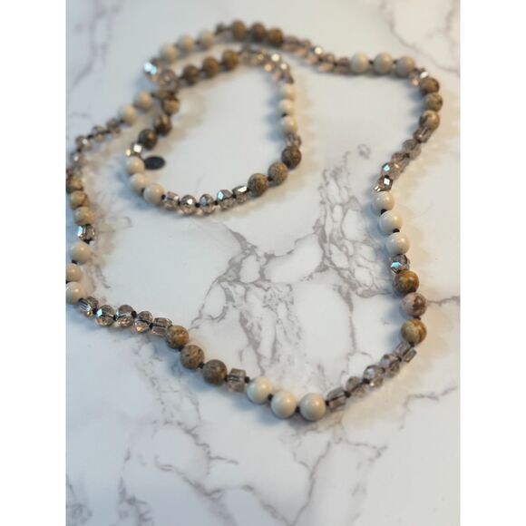 Jasper & Iridescent Glass Infinity Necklace - Picture 3 of 7